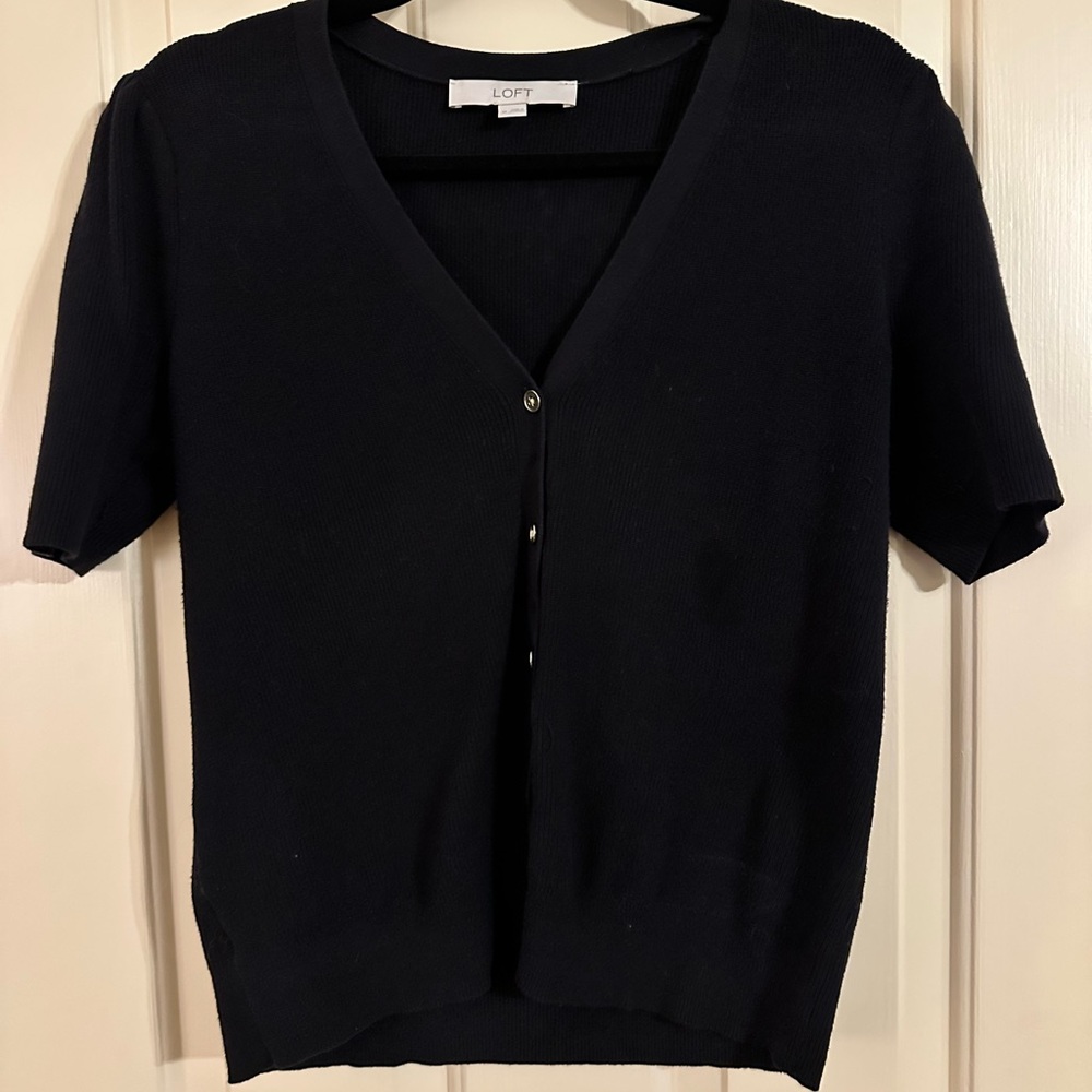 LOFT Black V-Neck short sleeve cardigan Sweater